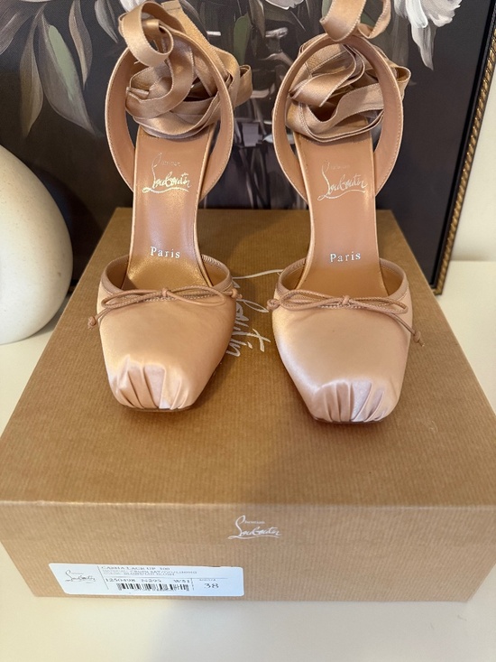 Christian Louboutin Shoes - Christian Louboutin Cassia Lace Up Satin Pumps Blush 100mm Heels Size 38 US 7.5